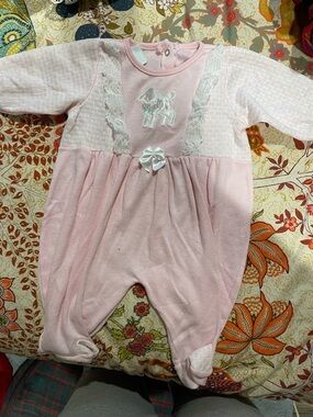 Baby Pink Lace Trim One-Piece Romper for Girls